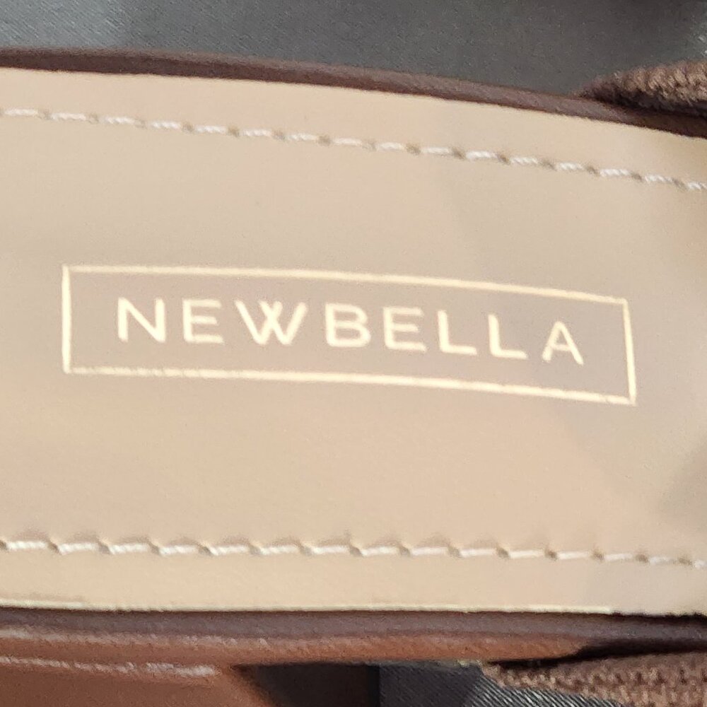 Newbella Chocolate Brown Pointed Toe Square Heel Gold Tone Chain Dress Mule 7.5 - Picture 9 of 16